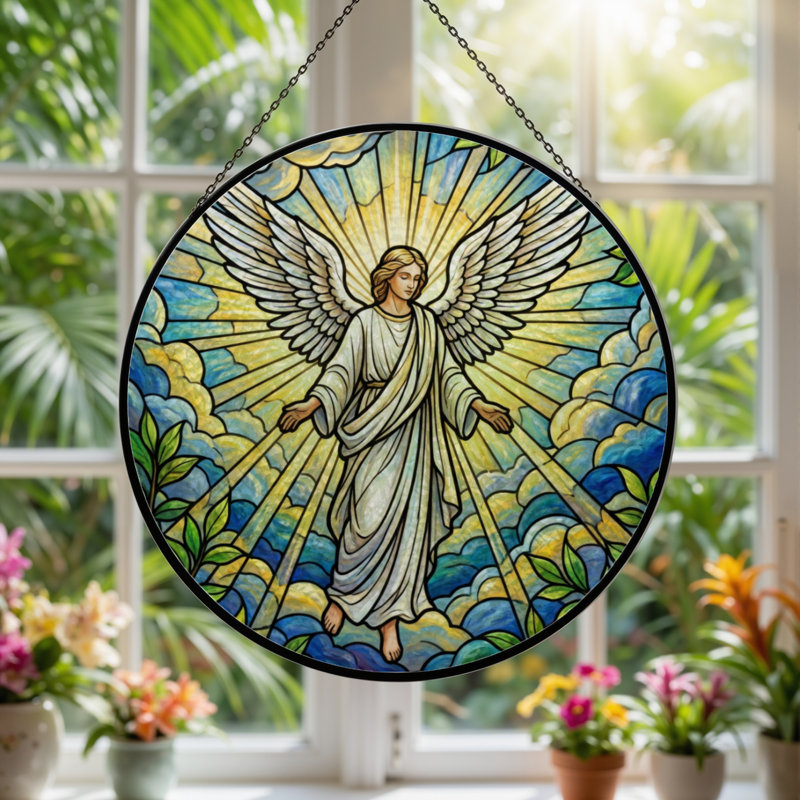 Vitrail de fenêtre en verre coloré H 7,8 po H, H 7,8 po x l 7,8 po