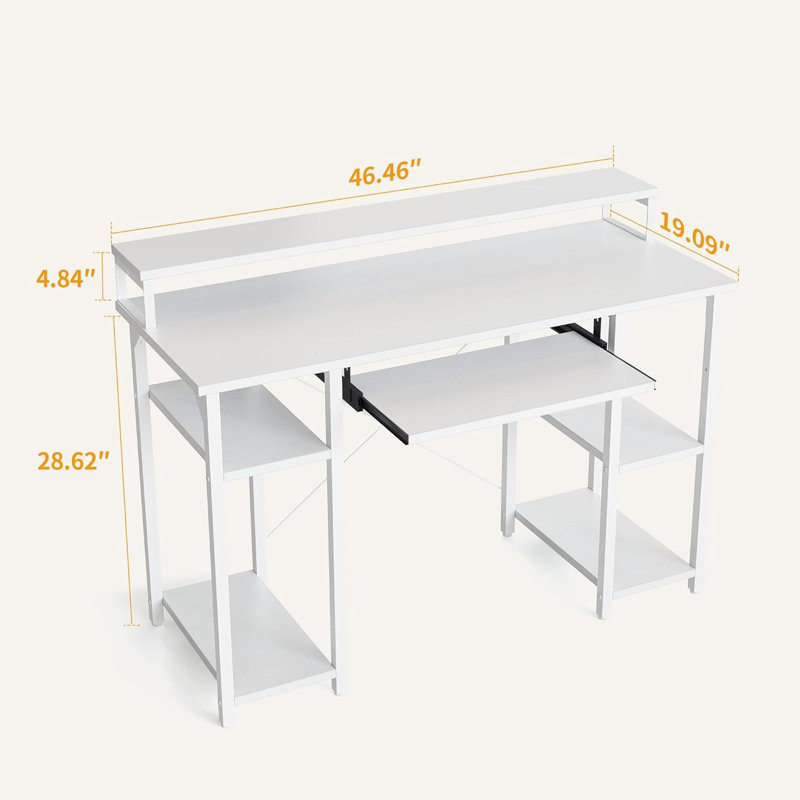 Office Desk With Monitor Stand And Storage Shelves, Computer Desk With Keyboard Tray, Gaming Desk