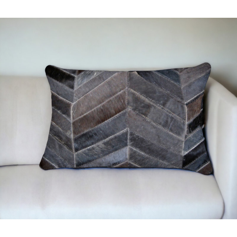 12" x 20" Gray and Brown Chevron Cowhide Throw Pillow