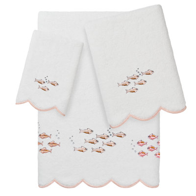  100% Turkish Cotton FISH SCHOOL Scallop 6PC Embellished Towel Set