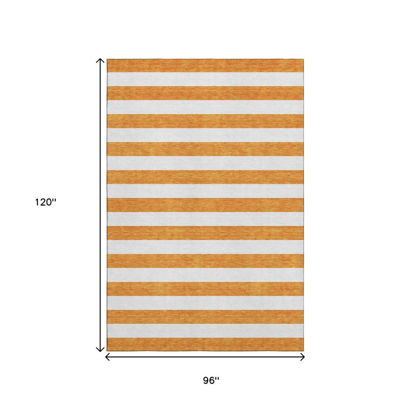 Tapis lavable rayé orange et ivoire 8 pi x 10 pi avec protection UV
