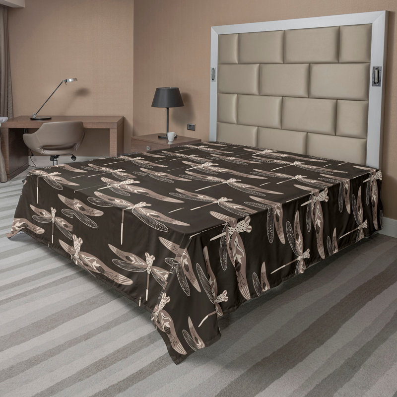 Ambesonne Flowers Flat Sheet Nostalgia Farmhouse, Warm Taupe Beige Brown