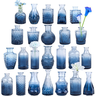 Ensemble de 24 vases à fleurs en verre, petits vases à fleurs ambrées pour centres de table en vrac, mini vases rétro pour décoration de mariage et décoration de table
