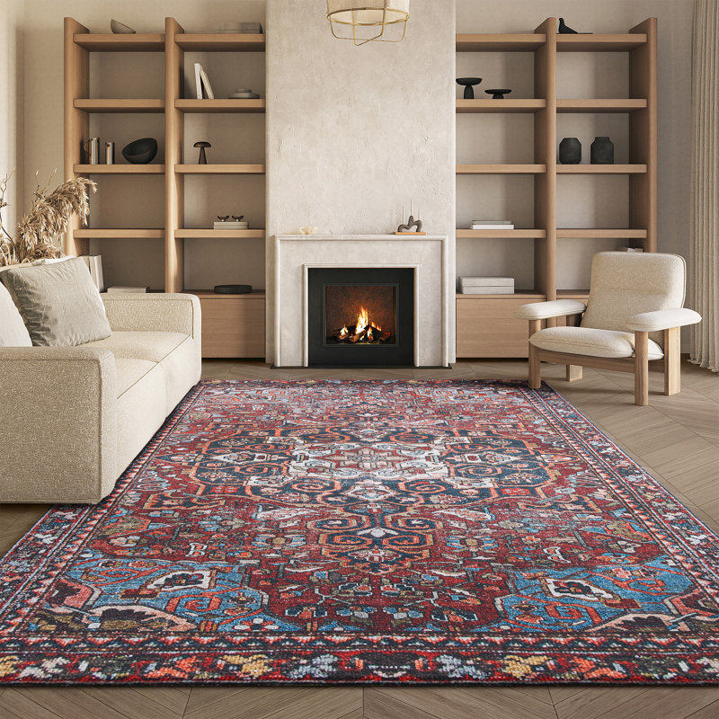 Ziebarth 176 M/W S/R Area Rug In Red / Navy, Rectangle 8' x 10'