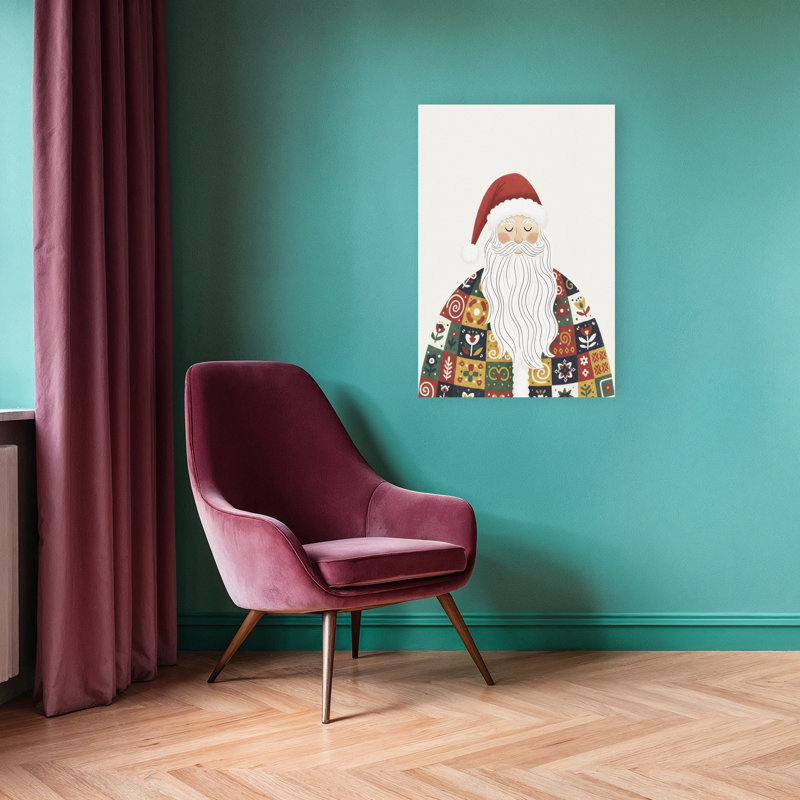 Festive Folk Santa Classic Colorful Traditional Winter Wall Art Print 1 Piece Wrapped Canvas Wall Art, 91.44cm H x 60.96cm W
