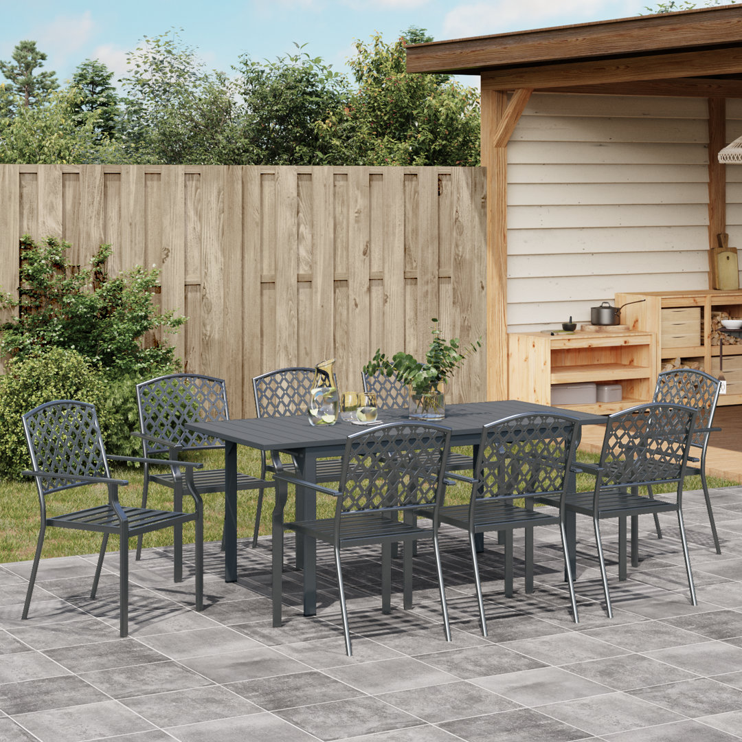 Garden Dining Set Extendable Manual 9 Pcs Gray Large Metal
