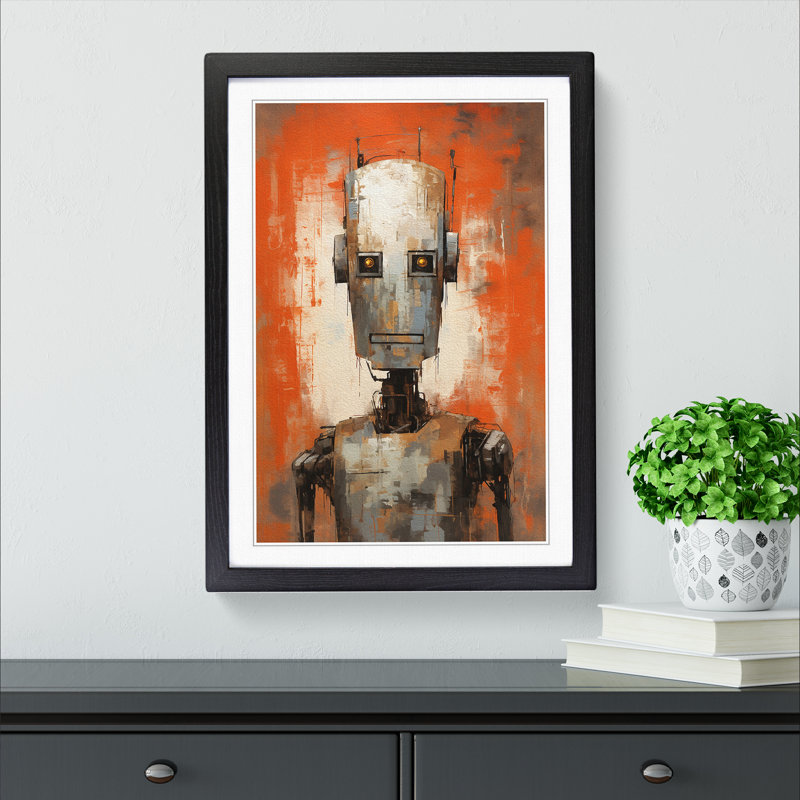 Robot Gestural No.2 - Single Picture Frame Print on Wood, Black, 46cm H x 34cm W x 2cm D
