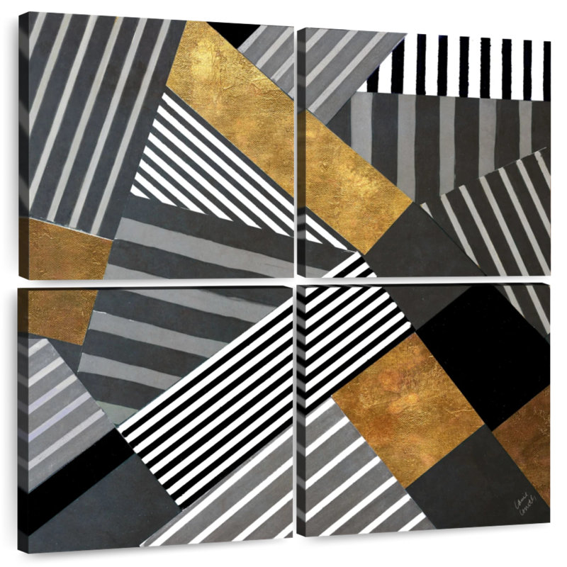 Geo Stripes In Gold And Black II, 18" H x 18" W