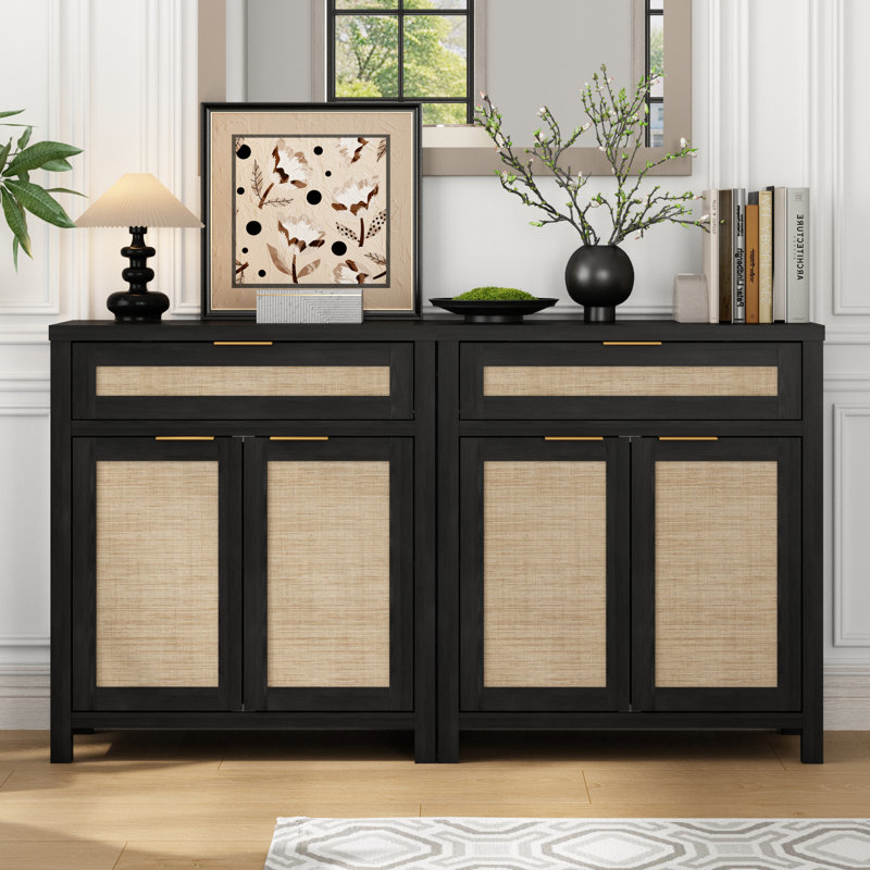 Buffet décoratif 34 po Ciauna (ensemble de 2), Noir