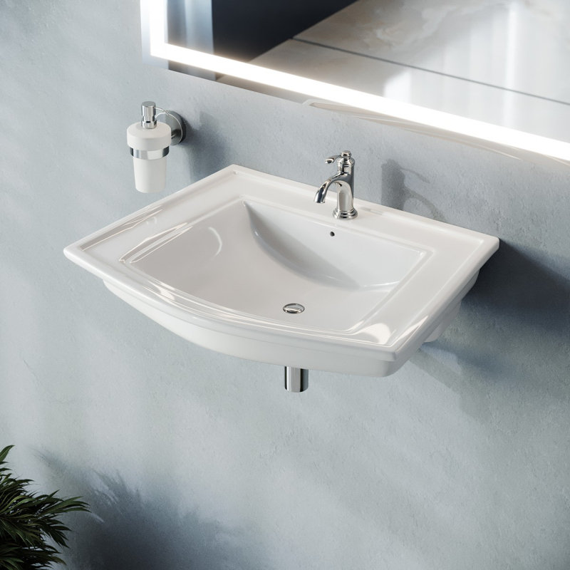 Lavabo de salle de bain mural blanc avec trop-plein