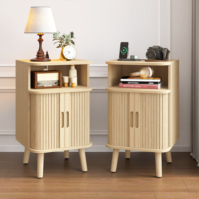 Regar Fluted Nightstand with Charging Station