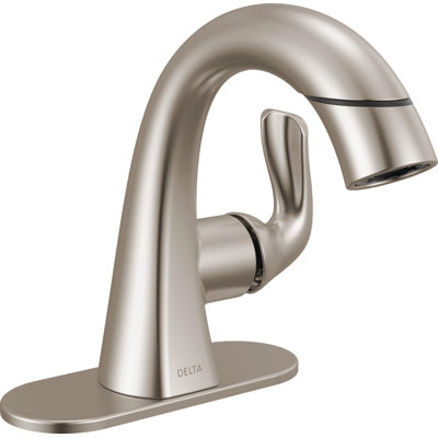 Arvo Pull Down Bathroom Faucet with Sprayer, Brushed Nickel Single Hole Bathroom Sink Faucet with Pull Out Sprayer for Vanity, Push-Pop Drain, Spotshield Stainless