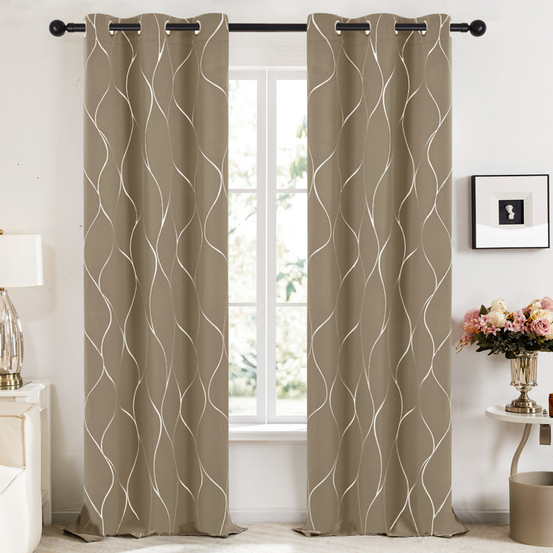 Kellda Thermal Room Darkening Polyester Curtain Panels, 42" W x 54" L, Khaki