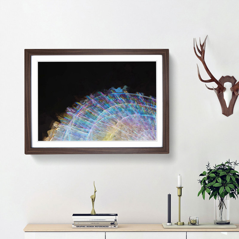 Lights of the Ferris Wheel in Abstract - Picture Frame Painting Print, Walnut Framed, 36cm H x 48cm W x 2cm D
