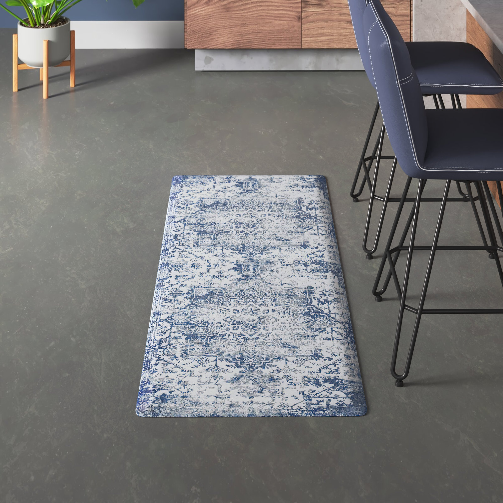 Ranson Traditional Floral Water Resistant Anti-Fatigue Non-Skid Kitchen Mat - Rectangle 2' x 5'