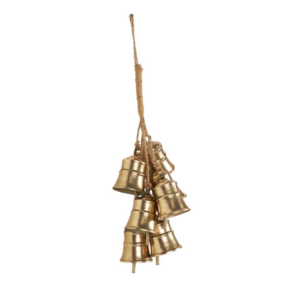 Josian Metal Cluster Indoor Outdoor Gold Decorative Bells with Jute Hanging Rope