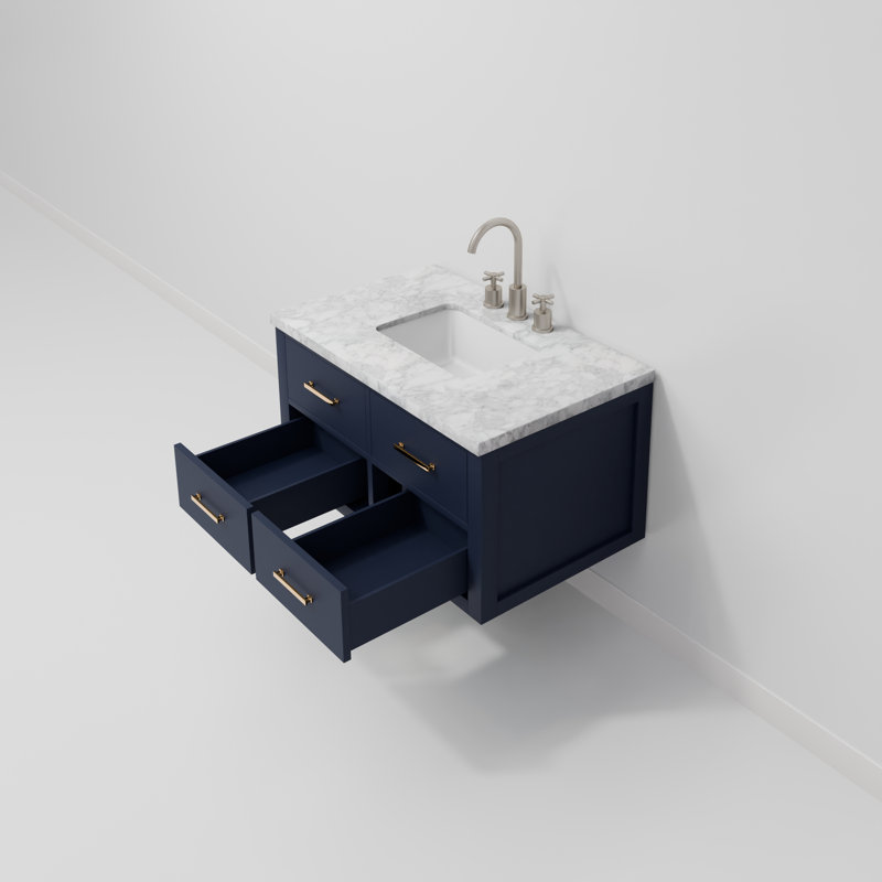 Ensemble de meuble-lavabo simple 36 po x P 22 po Castor, Bleu, Marbre de Carrare blanc