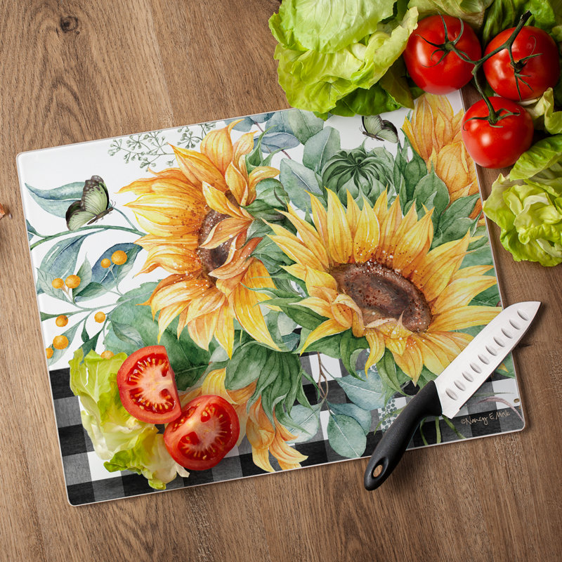 Sunflower Fields Rectangular Tempered Glass Cutting Board