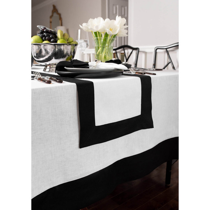 Contempo - 100% Pure Linen Table Runner, 120" x 14", Black/White