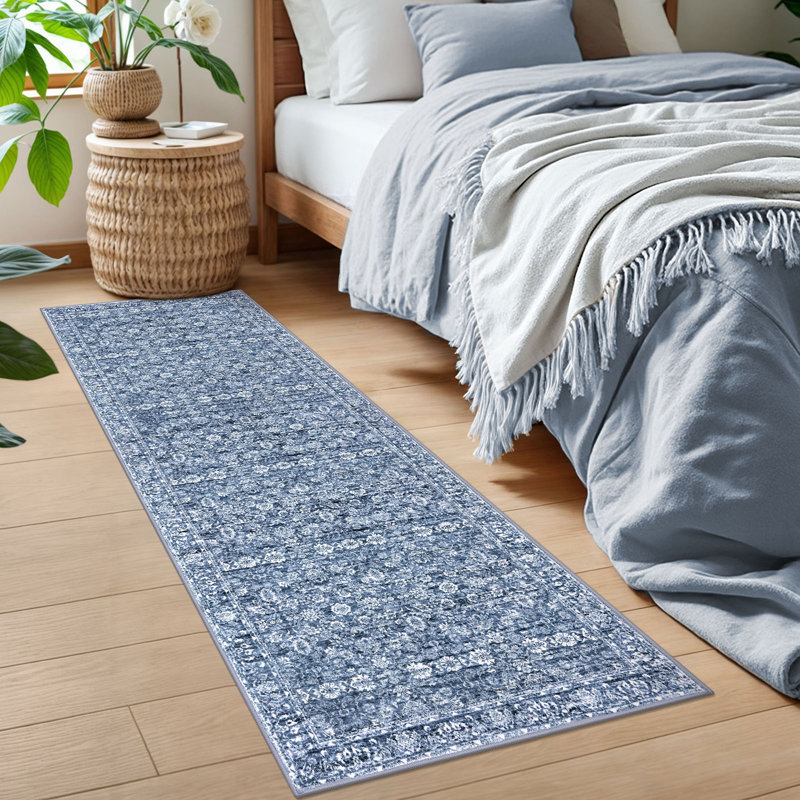 Blue Area Rugs Washable Rug for Living Room Bedroom Rug with Rubber Backing, Runner 2' x 6'