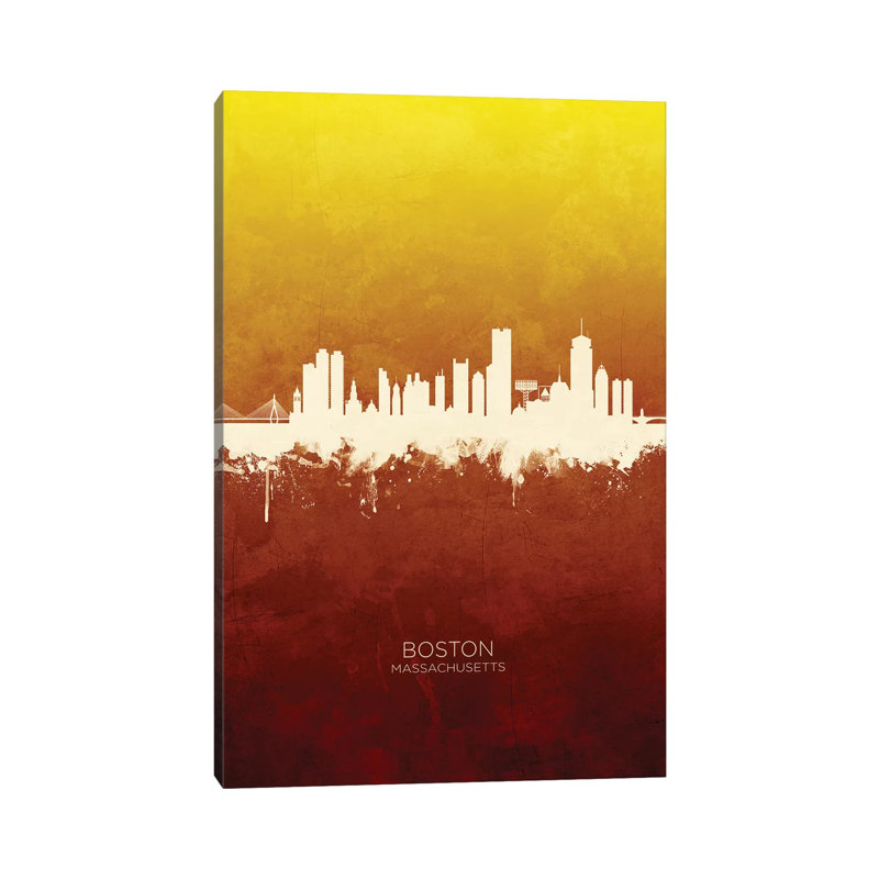 Boston Massachusetts Skyline Red Gold by Michael Tompsett - Wrapped Canvas Print, 152.5 cm H x 101.5 cm W