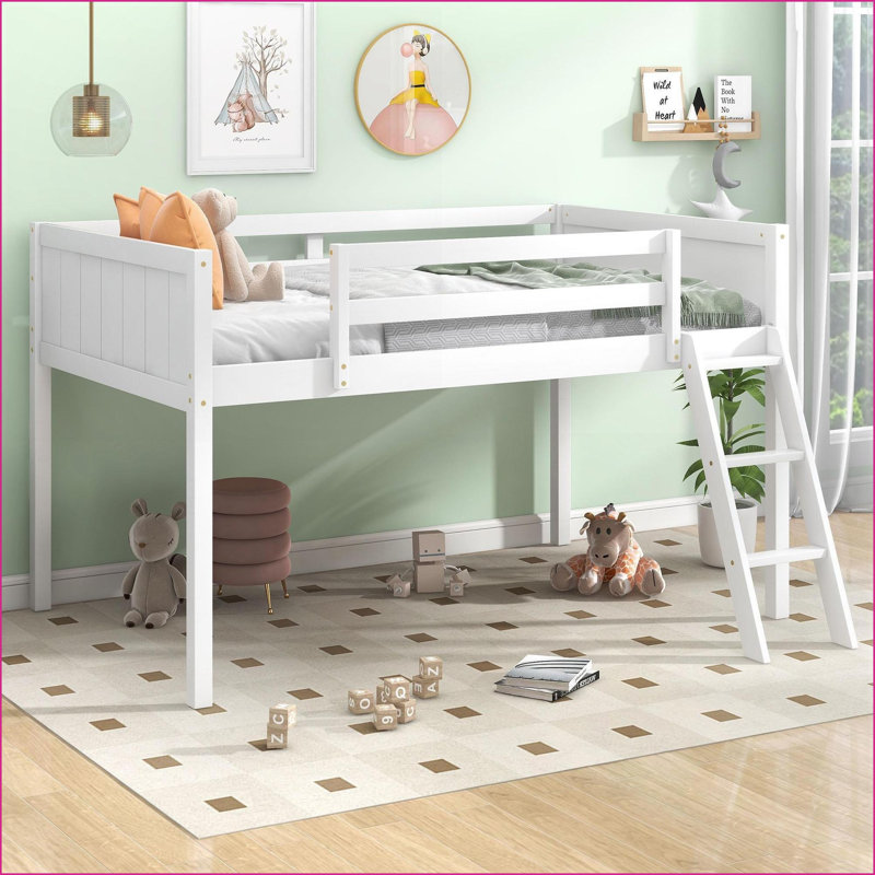 Lit mezzanine simple en bois de pin simple avec échelle convertible, sans sommier tapissier - idéal pour les chambres d'amis / secondes
