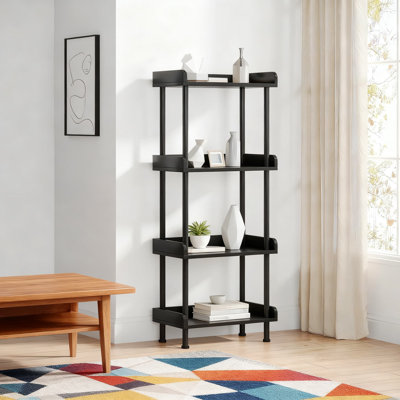 4-Tier Vintage Bookshelf With Metal Frame, Space-Saving Narrow Bookcase For Living Room, Bedroom, And Office Storage Organization