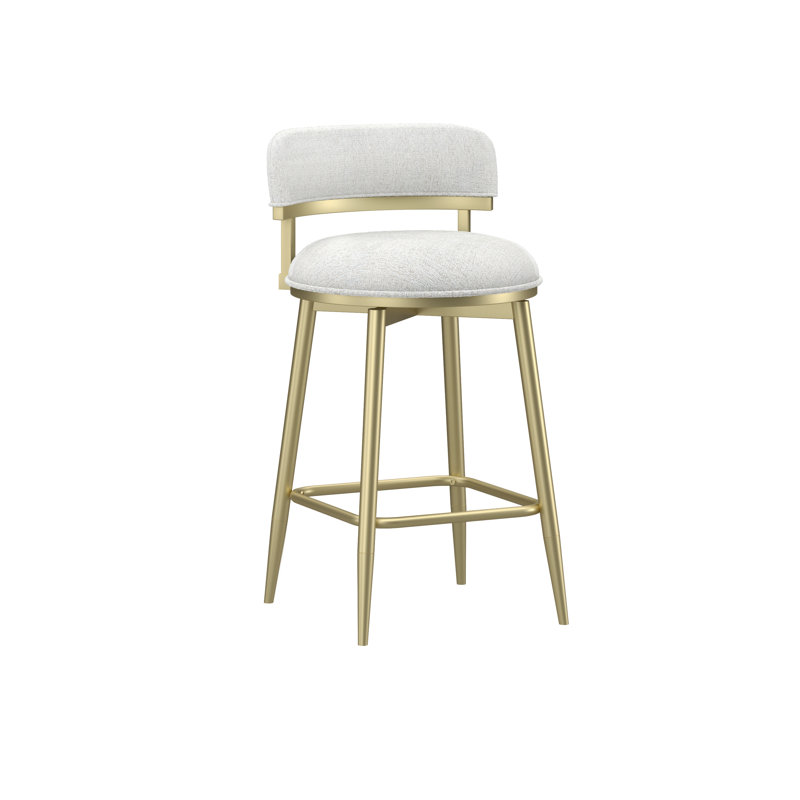 Metal And Upholstered Swivel Adjustable Height Stool, Champagne Gold With Ivory Fabric