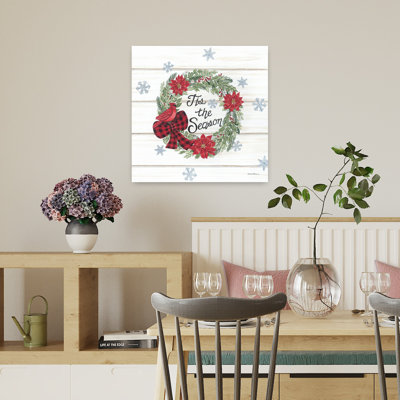 Tis The Season Wreath Contemporary Poinsettia Flower Art