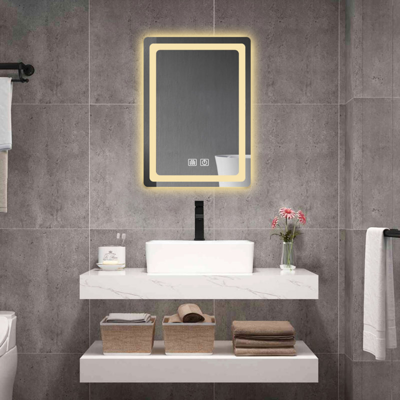 27 po Miroir de salle de bain H LED en cristal poli pour salle de bain