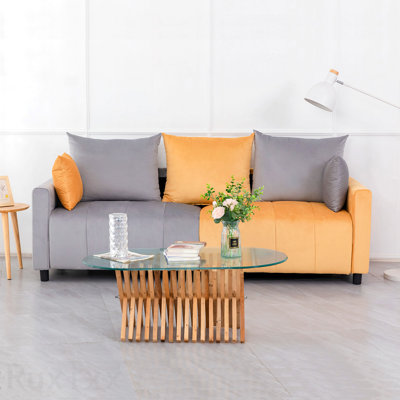 Velvet Modern 2-Seater Sofa, Light Grey & Yellow Two-Tone Sectional Couch With Contemporary Design, 82"  Living Room Furniture, Easy Assembly  , An Elegant Choice For Home Decoration