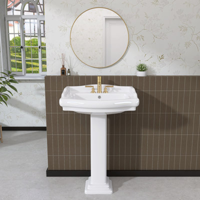 Lavabo de salle de bain à piédestal en céramique blanc vitrifié de 22 pouces pour salle de bain et salle d'eau