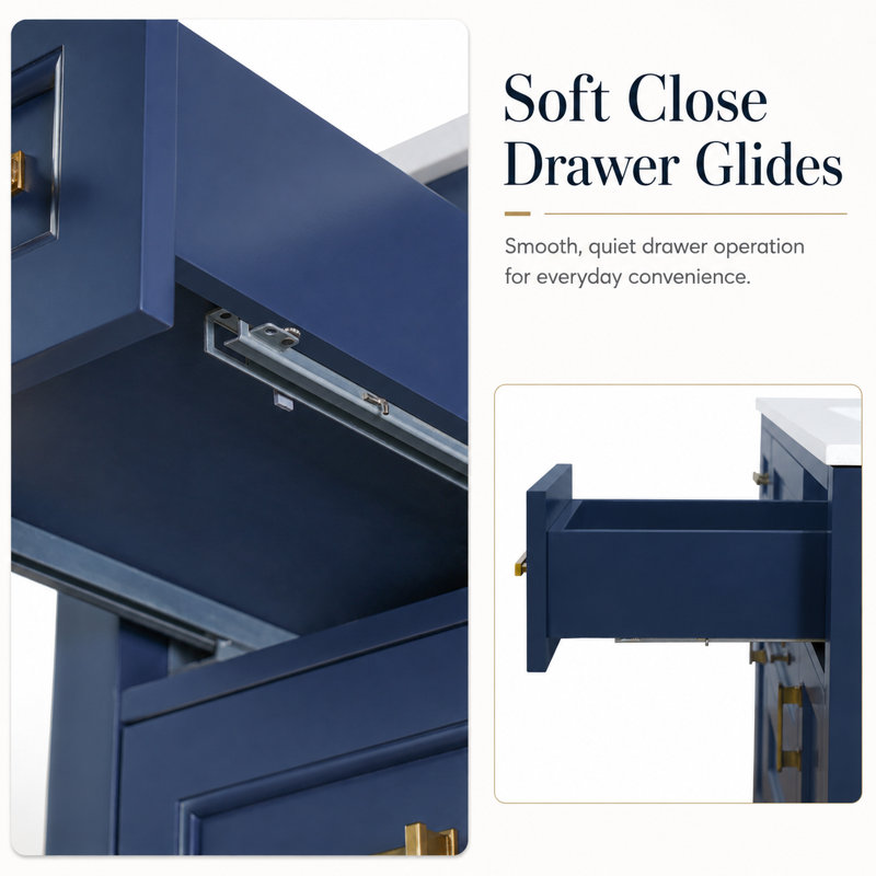 48'' Fully Assembled Single Bathroom Vanity with Ceramic Sink and Backsplash, Gold, Blue