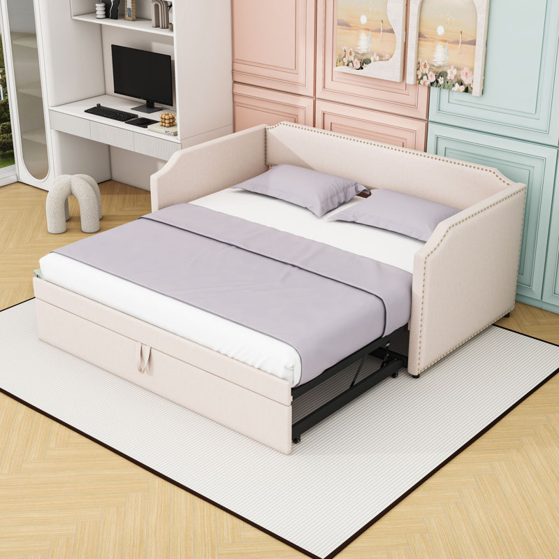 Lit de jour rembourré avec couchette, Beige