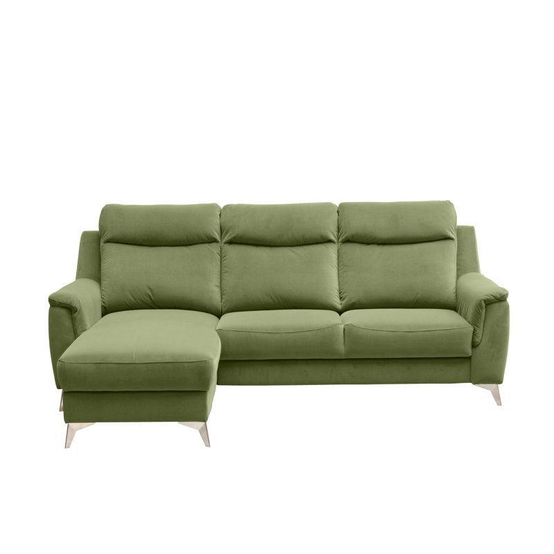 Izola 3 Seater Velvet Sofa Bed, Left Hand Facing, Green Grey