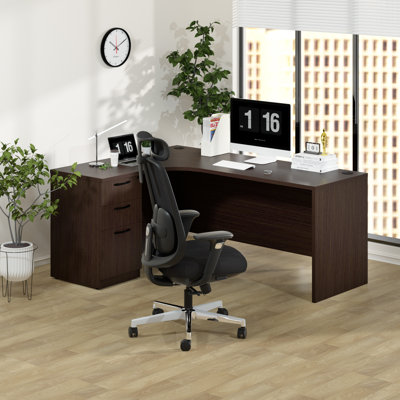 L-Shaped Executive Desk With Storage Cabinet