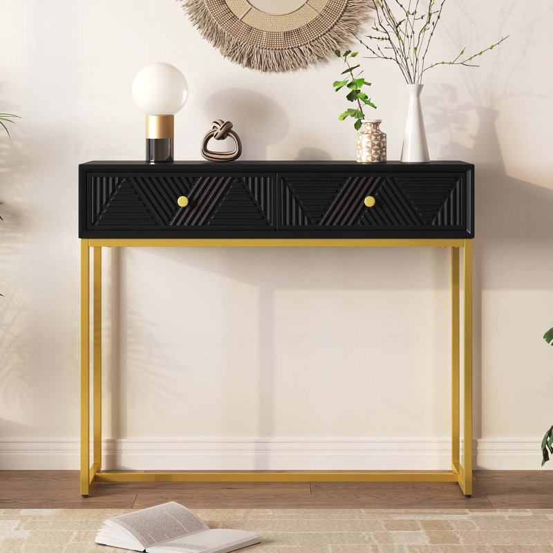 Wood Storage Console Table with Drawers, Black