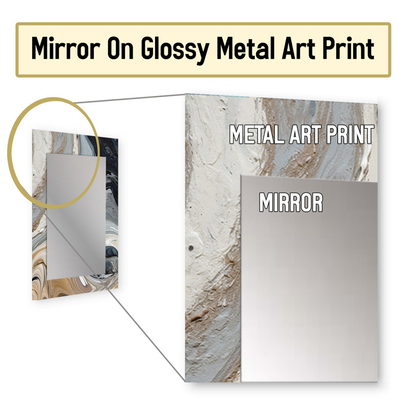 Grey Black Aqua Symphony - Abstract Mirror, Gray Decorative Wall Mirror, Printed Metal Art, 40" x 30"