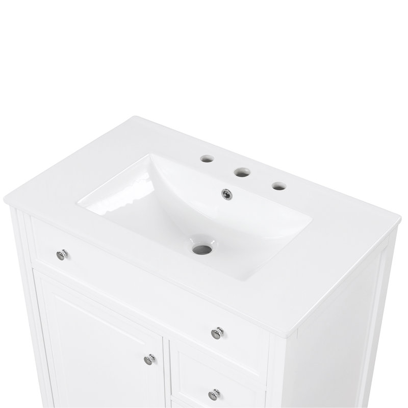 Meuble-lavabo pour salle de bain avec comptoir, meuble-lavabo avec porte et deux tiroirs, planches en panneau de fibres à densité moyenne, bois massif, un ensemble