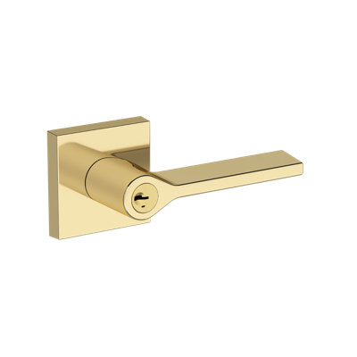 Anaheim Hills Keyed Entry Lever with Contemporary Square Rose in Non-lacqered Brass