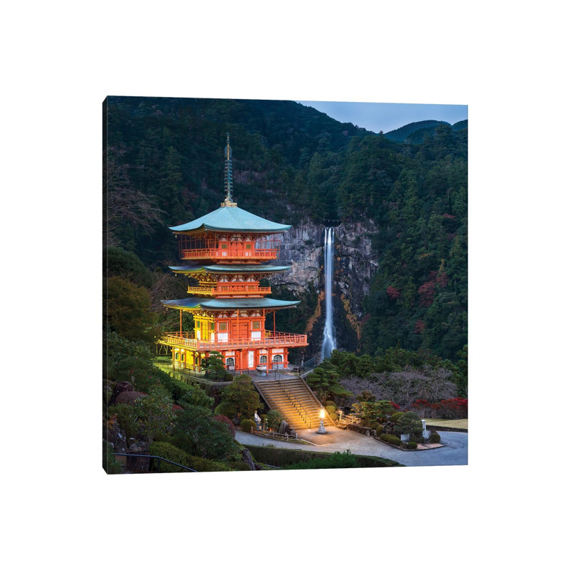 Three-Story Pagoda With Nachi Falls In The Background, Kumano Nachi-Taisha, Japan by Jan Becke - Wrapped Canvas Print