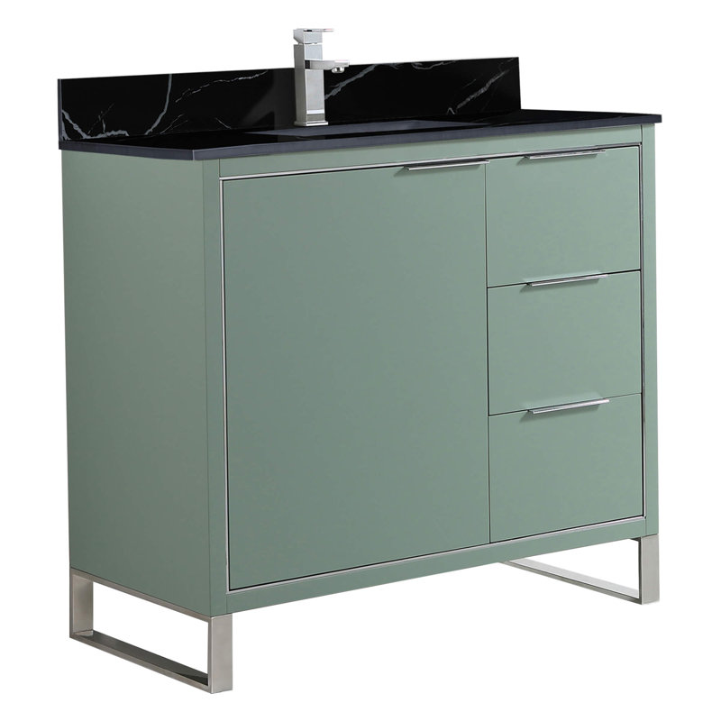 Gesel 36'' Single Bathroom Vanity with Stone Top, Chrome, Mint Green, Black
