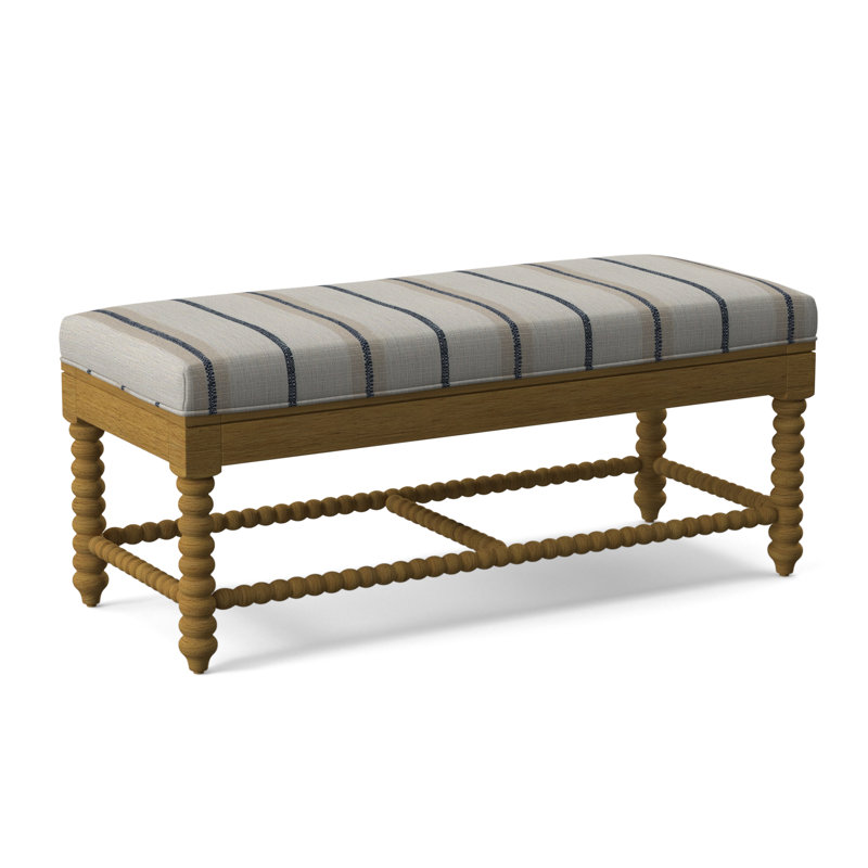 Lind Island Upholstered Bench, Sunbrella Beige Pinstripe; 6205-74, Honey Finish