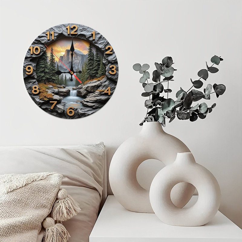Yosemite Waterfall Mountain Landscape Wall Clock