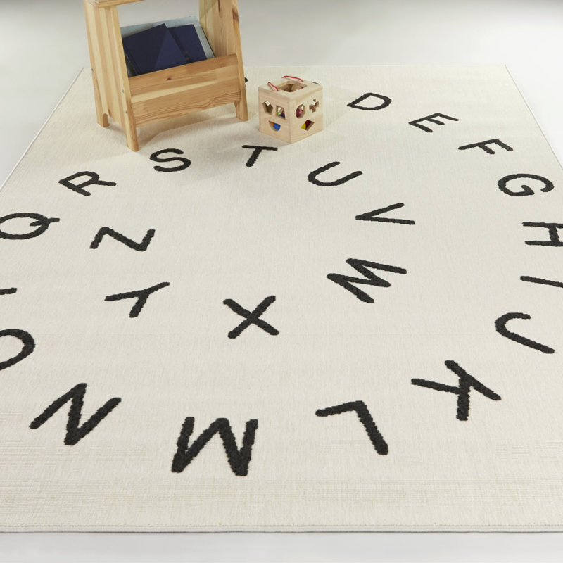 Tapis pour enfants Alphabet, Rectangle 4 pi 4 po x 6 pi, Crème, crème