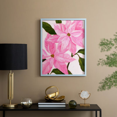Reproduction encadrée néon rose poinsettias II - bois massif