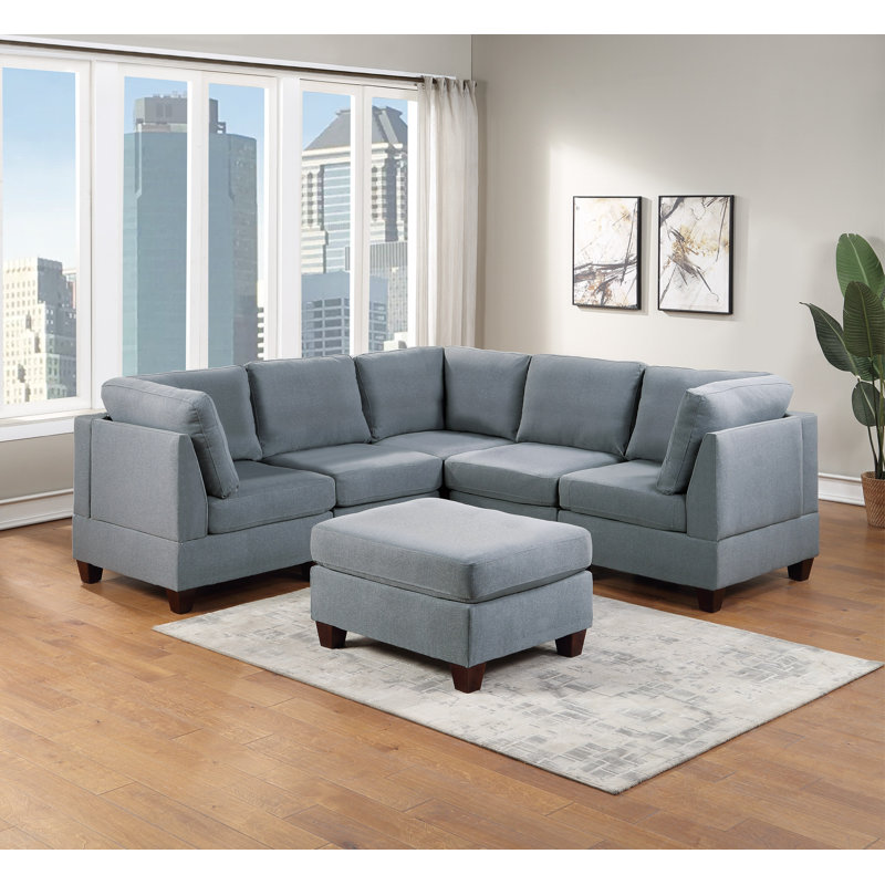 Garrett 6-Piece Modular Sectional Set in Linen-Like, Gray Fabric