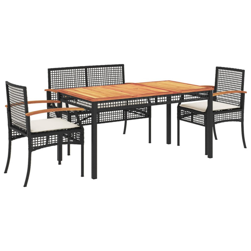 Bayou Breeze 4 Piece Patio Dining Set With Cushions Gray Poly Rattan, White/Black