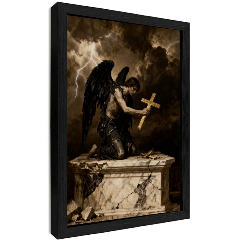 Reproduction d'art encadrée noire, ange ailé noir, H 11 po x l 9 po