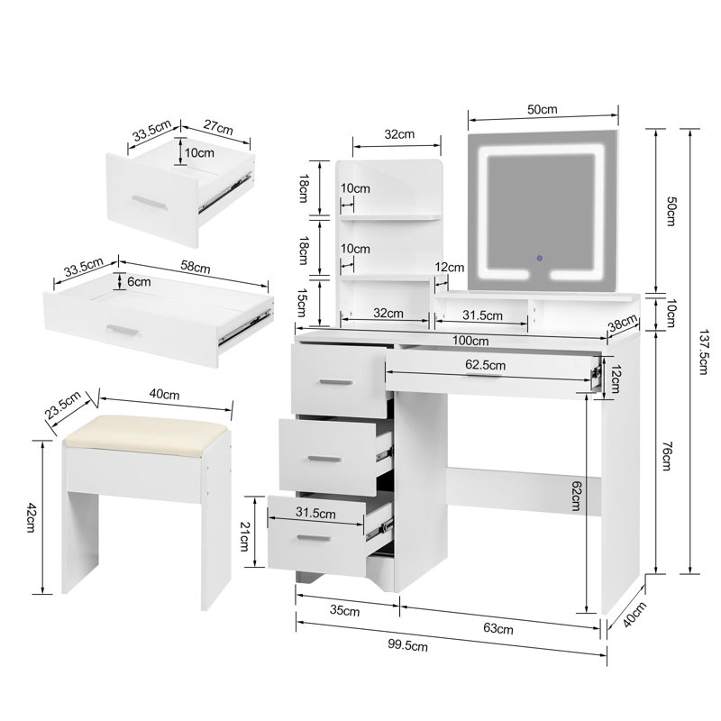 Breiana Dressing Table with Mirror, White